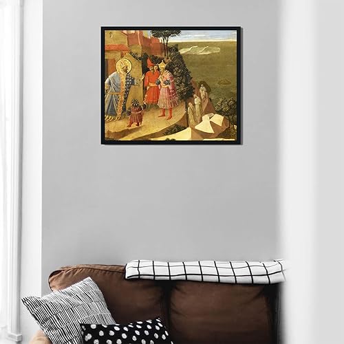 Miniatura 4 de Lienzo decorativo de Fra Angelico  Póster de admisión a la iglesia del emperador Teodosio de rechazo de San Ambrosio  Decoración de pared religiosa