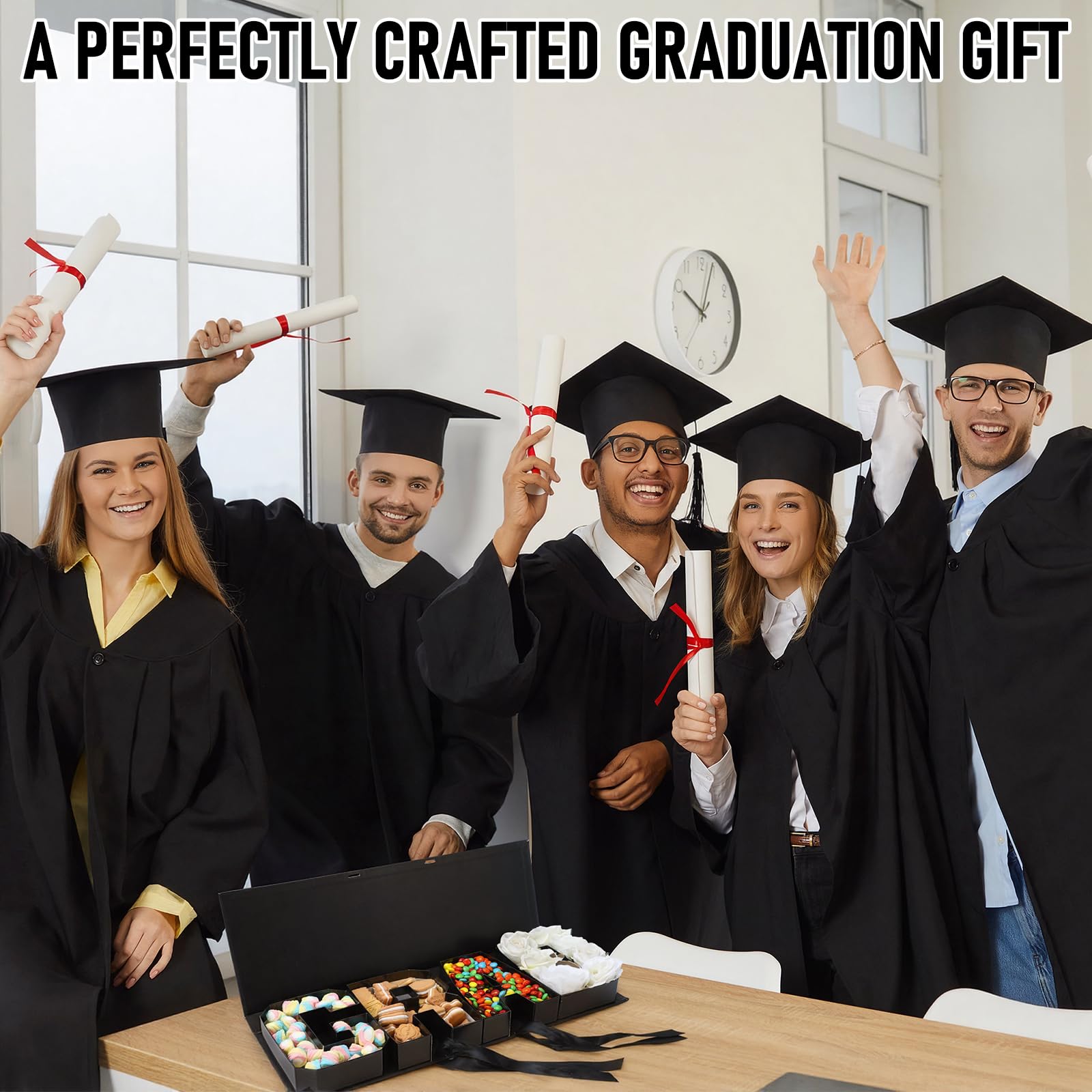 Gueevin Scatola regalo per lauree, 55,9 x 19,1 x 5,1 cm, lettere riempibili, scatole regalo per salumi 2026, bomboniere per feste di laurea in cartone per laureati e feste universitarie (nero)