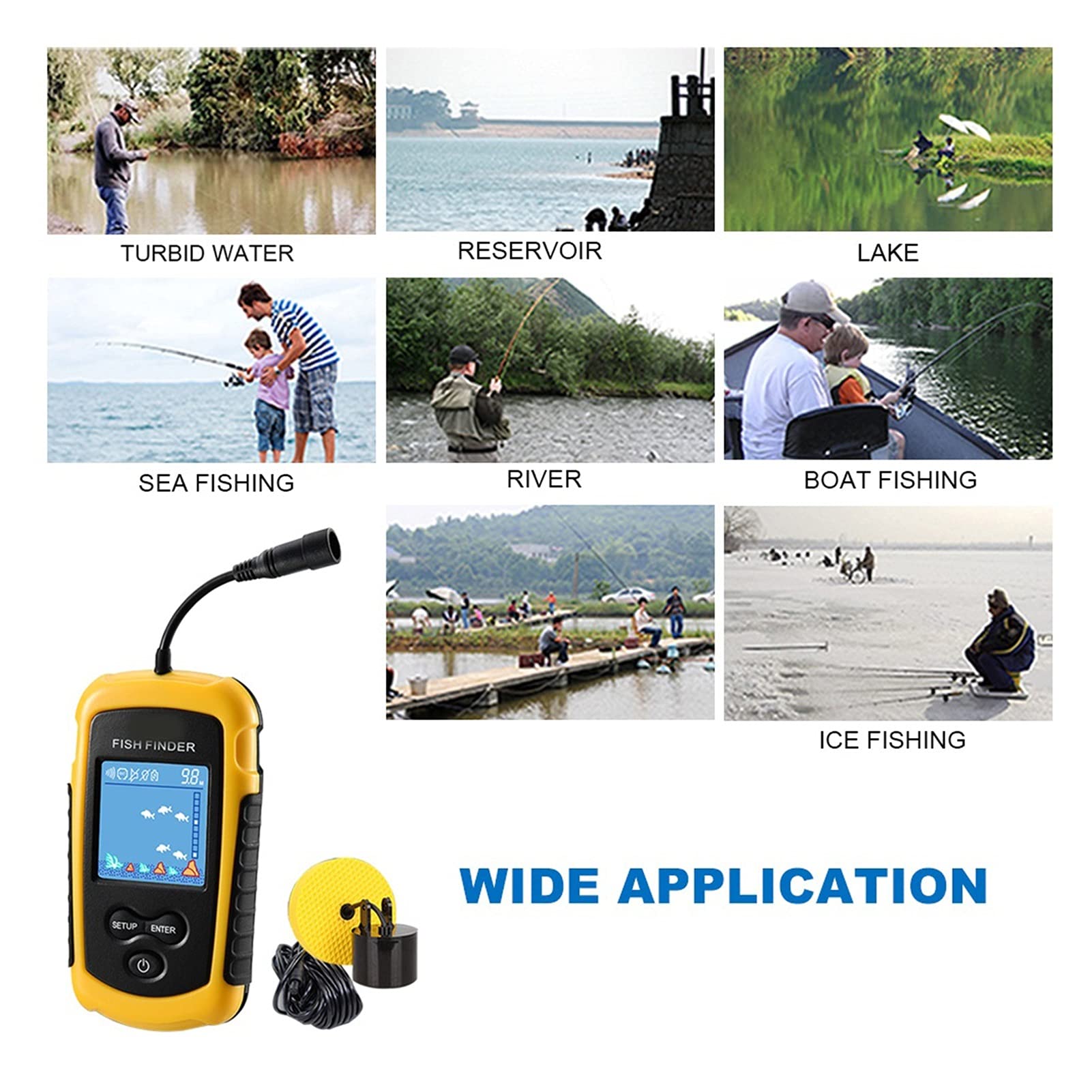 Wykrywacz ryb, 100m przenośny sonar. LCD Fishers Tools Fishing Echo Sounder Finder Kolorowy ekran