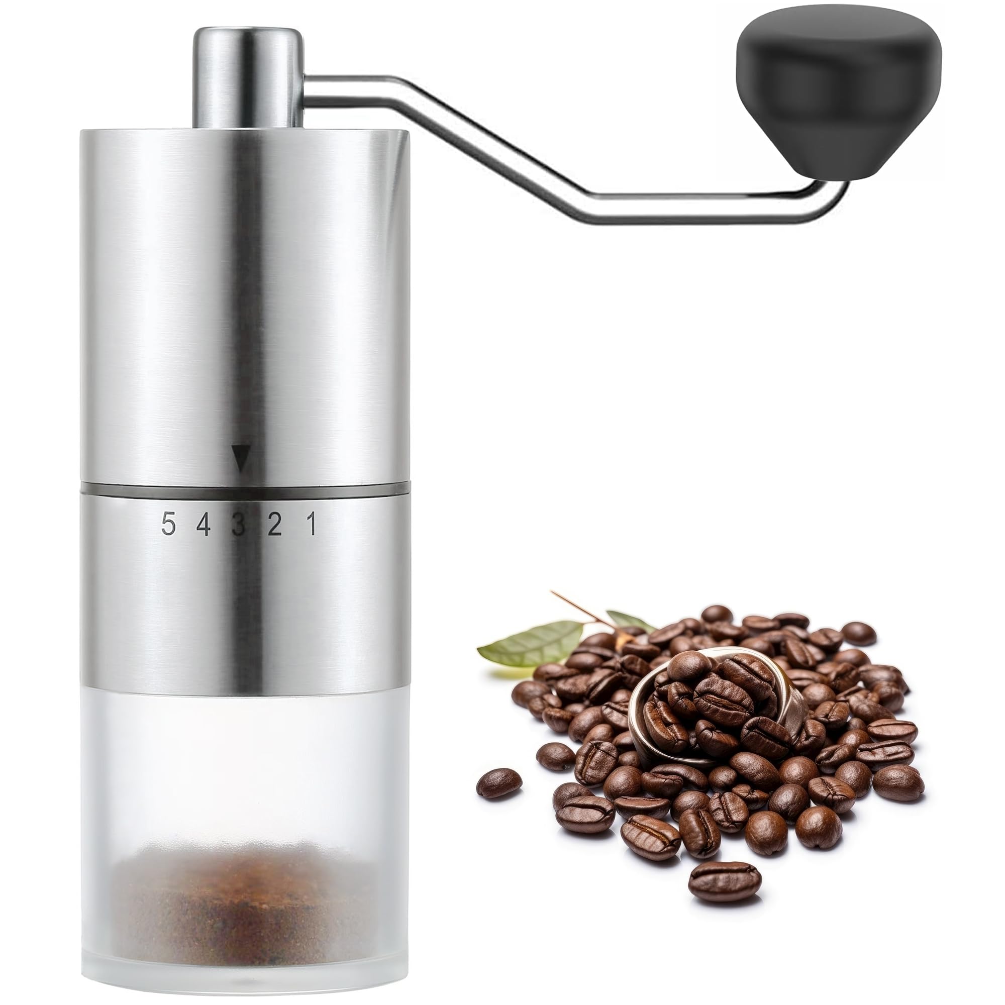 Portable Manual Coffee Grinder - Conical Burr with 5 Adjustable Settings for Smooth Grinding