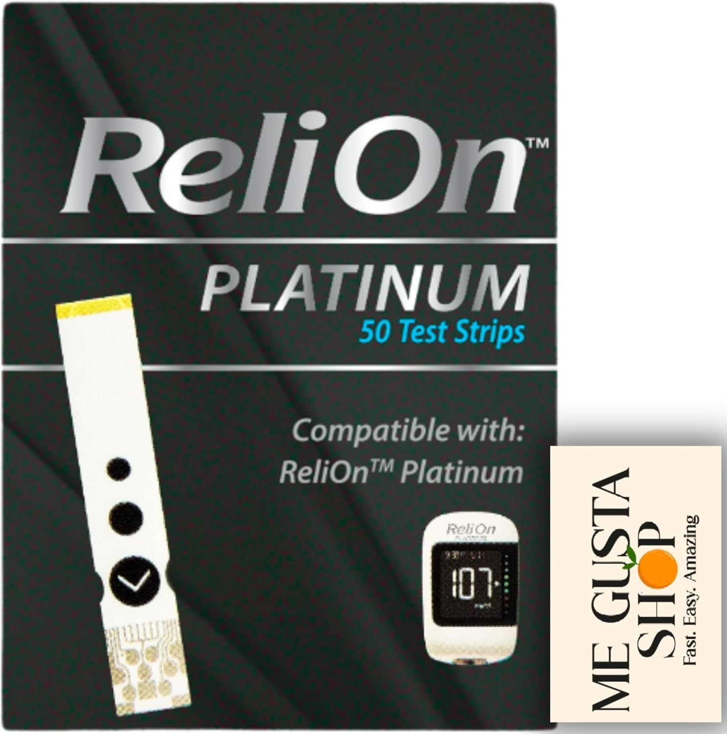 ReliOn Platinum Blood Glucose Test Strips, 50 Count (Pack of 01) + me Gusta Sticker