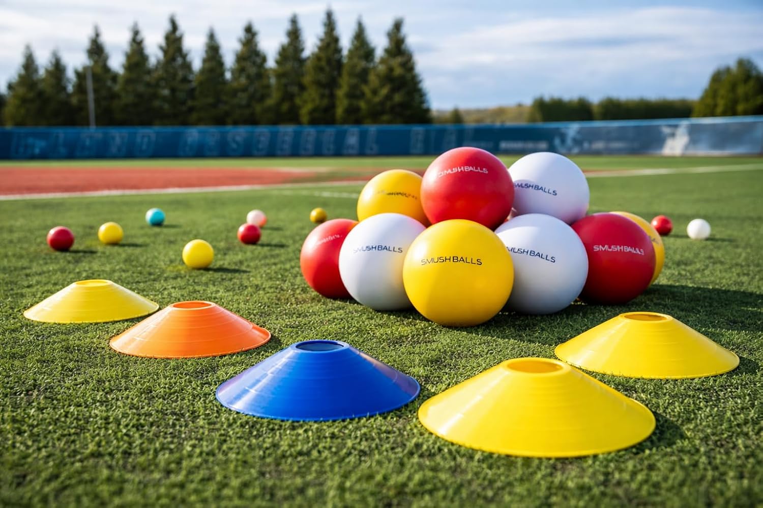 SMUSH BALLS w/ 12 Fielding Agility Domes - Soft Foam Baseballs, Regulation Size Training Ball for Indoor & Outdoor Batting, Throwing & Catching Practice – Safe for Windows, Youth & Adult Players