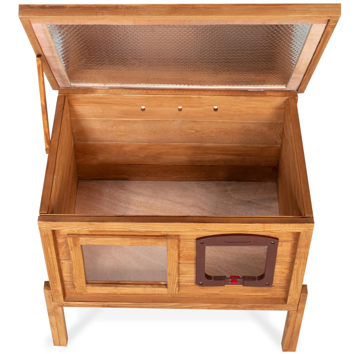 IDMarket - Niche autochauffante en Bois pour Chat avec Porte et fenêtre