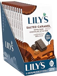 LILY'S Salted Caramel Extra Dark Chocolate Style No Sugar Added, Sweets Bars, 2.8 oz (12 Count)