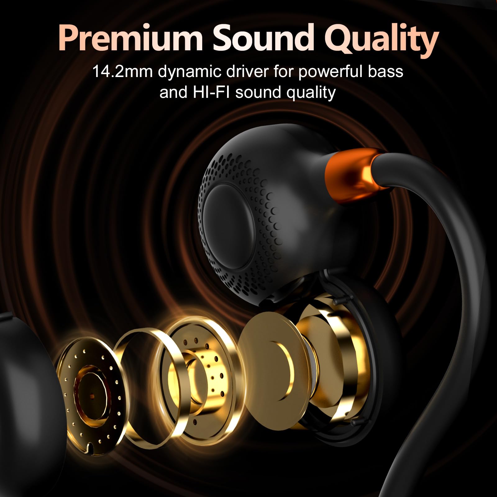 Ortizan Auricolari aperti, Bluetooth 5.3, cuffie wireless a conduzione d'aria, auricolari sportivi, suono premium, impermeabile IPX6, chiamate chiare, auricolari leggeri da 19 g, per corsa, ciclismo e