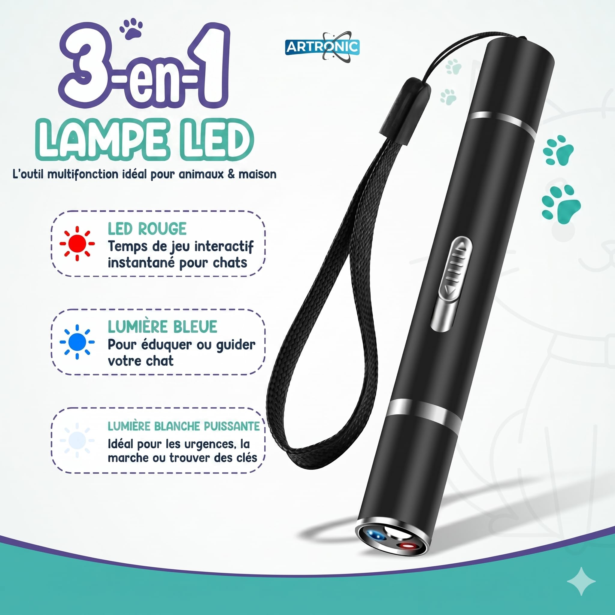 Jouet Chat Interactif - Jouets pour Chats et Chiens avec Lumière LED, Jouet Chat Interactif pour Chat et Chaton Rechargeable USB - Accessoire de Dressage, Exercice et Activité Physique
