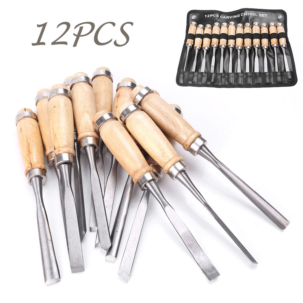 FSFY 12pcs Wood Carving Hand Chisel Kit Woodworking Professional Lathe Gouges Tool Set
