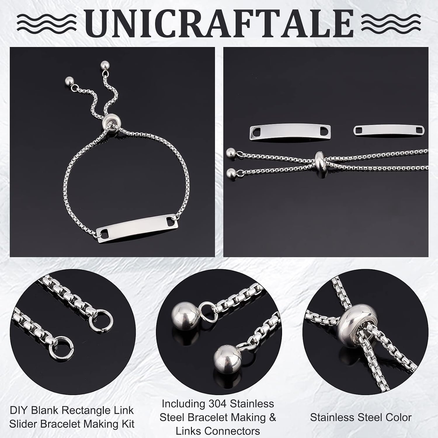 UNICRAFTALE 6 Sets Engravable Bracelet DIY Kit Adjustable Slider Bracelet image 3