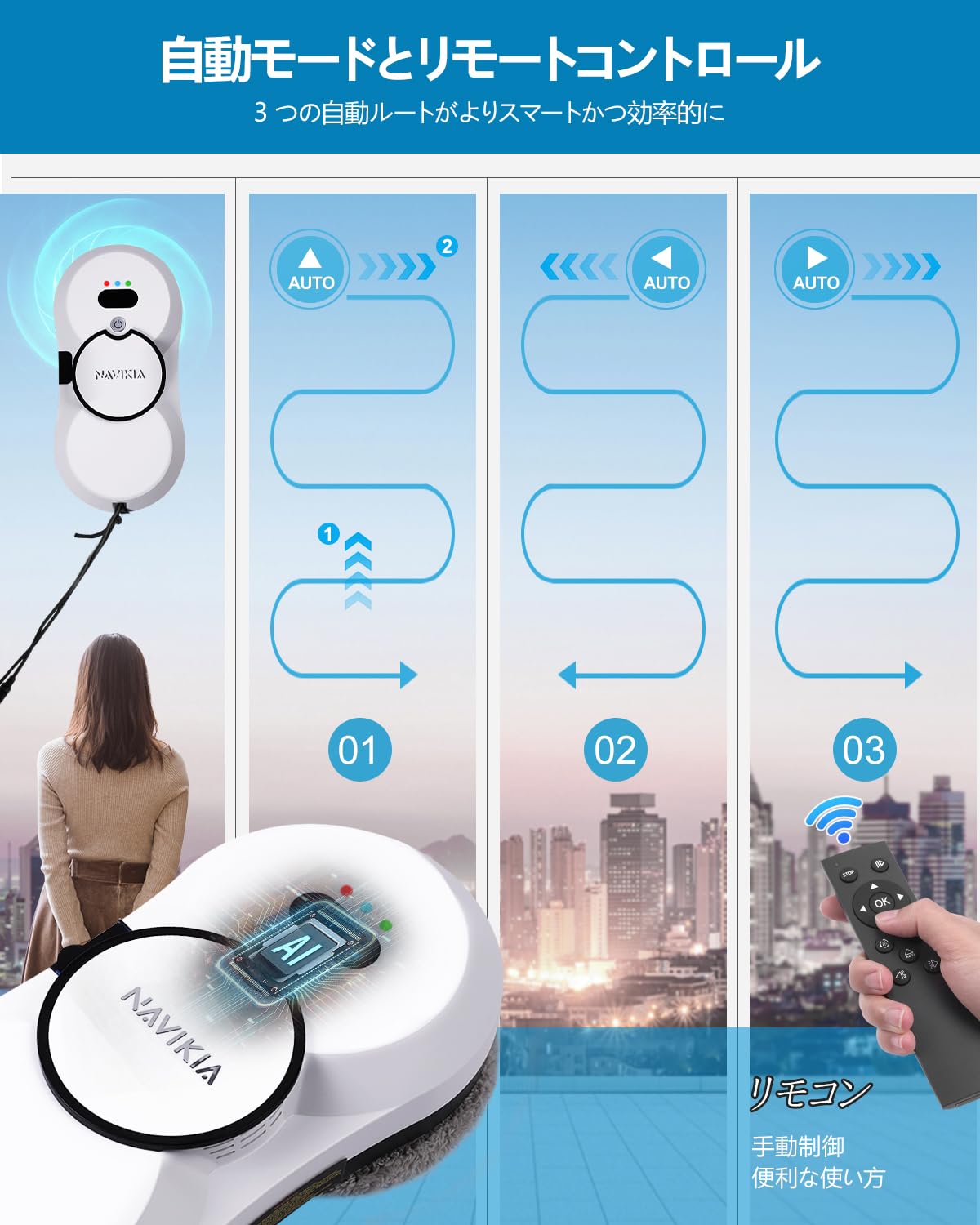 Amazon | 窓掃除ロボット、NAVIKIAスマート窓拭きロボット、自動