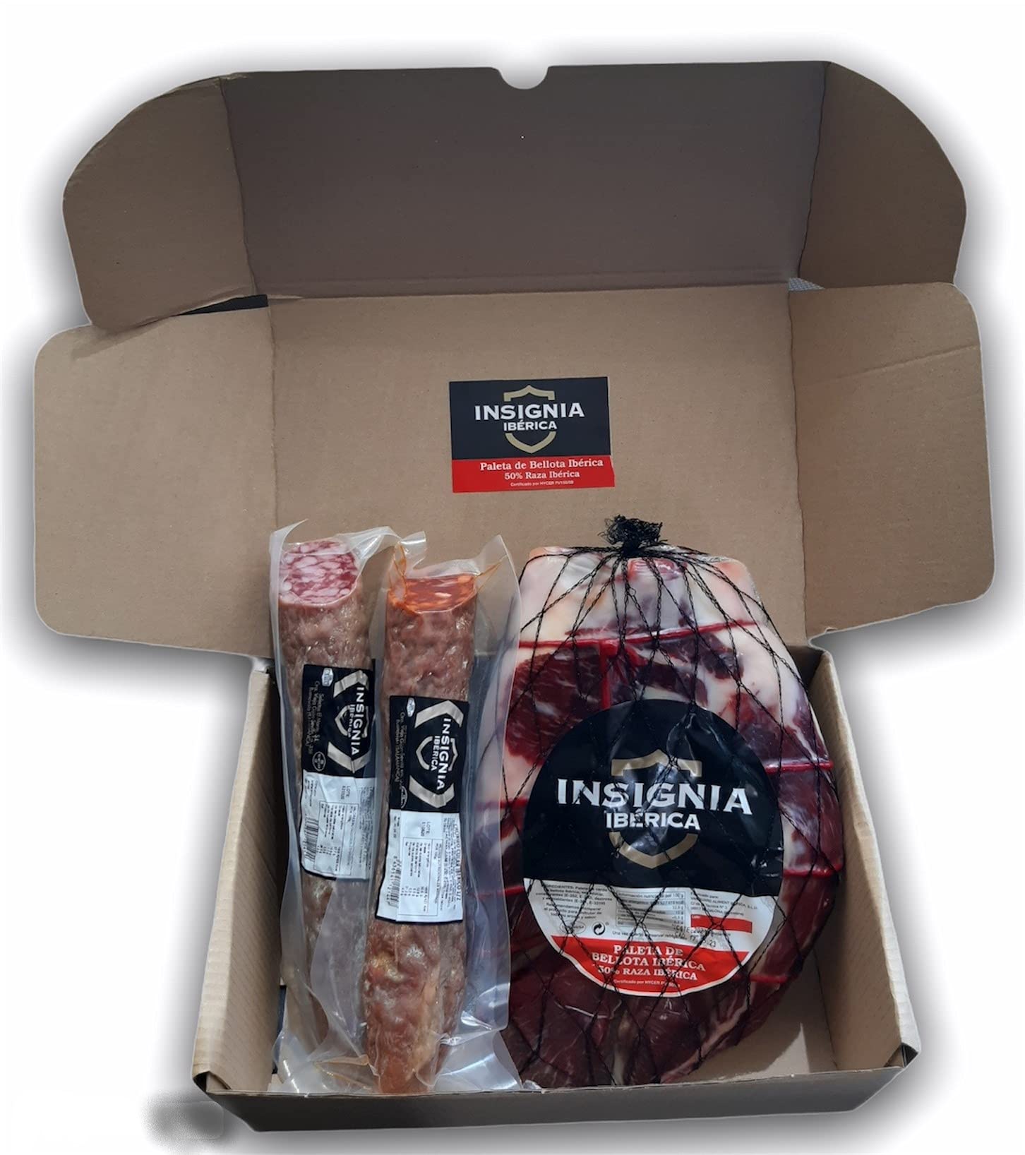 2.5 Kg Jambon Iberique PATA NEGRA Bellota (épaule) Sans Os - De porcs ibériques nourris avec des glands et 100% naturel + Chorizo ibérique + Saucisse ibérique INSIGNIA IBERICA |