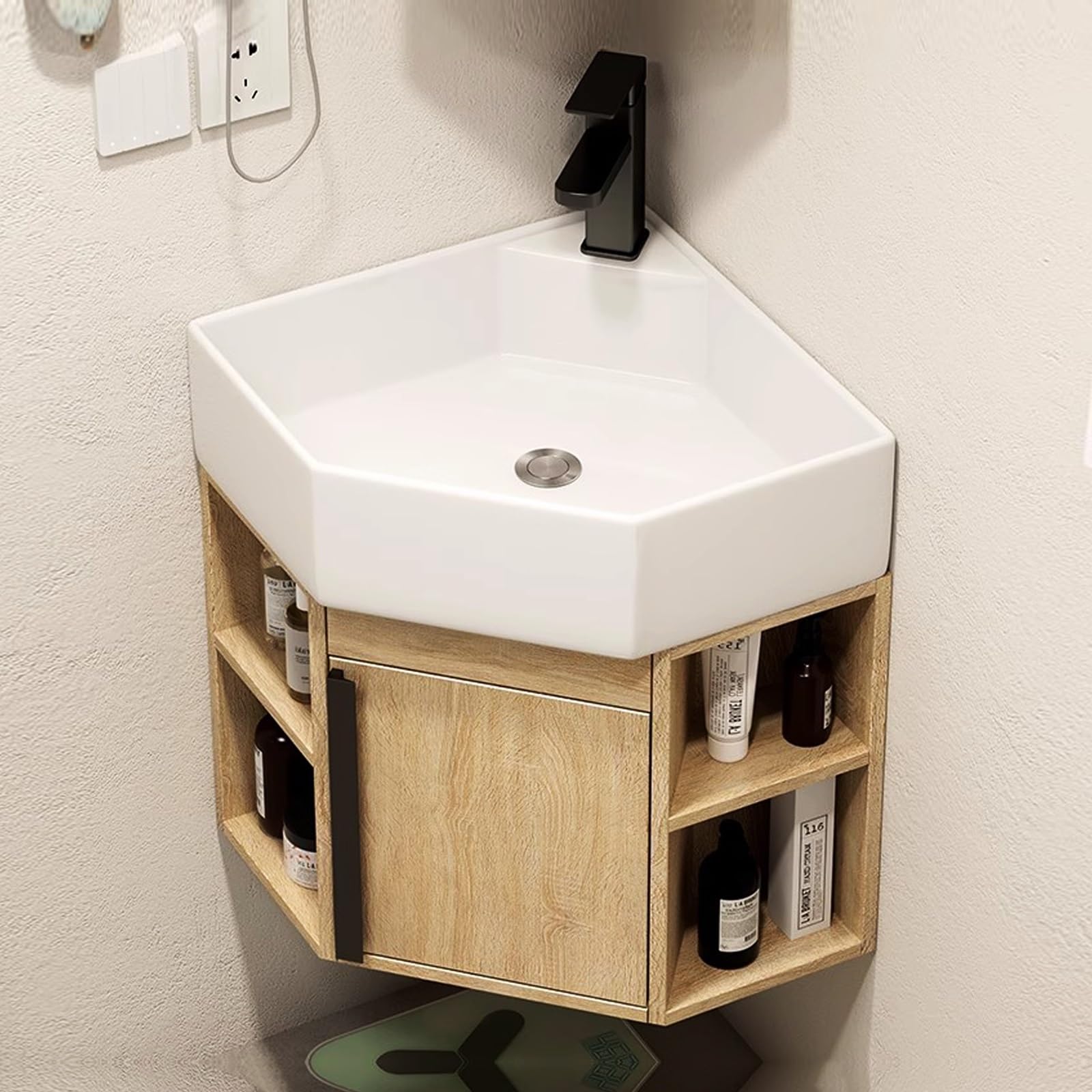 DFGHNBVC Floating Bathroom Vanity With Sink, Faucet, And Drain - Space-Saving Design For Small Bathrooms,Natural-40Cm/16In