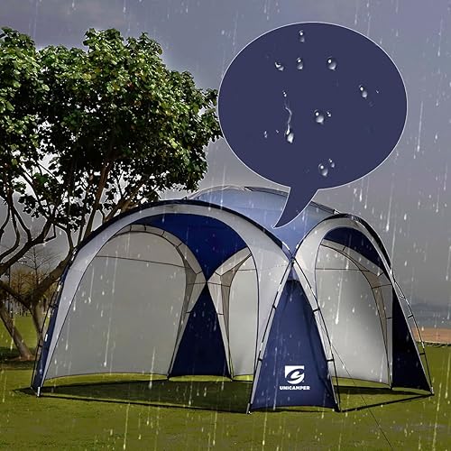 Miniatura 6 de Tienda de campaña grande con toldo de playa UPF 50+ de 12 x 12 pies, impermeable y resistente a la lluvia, refugio solar para 8 a 10 personas con 2