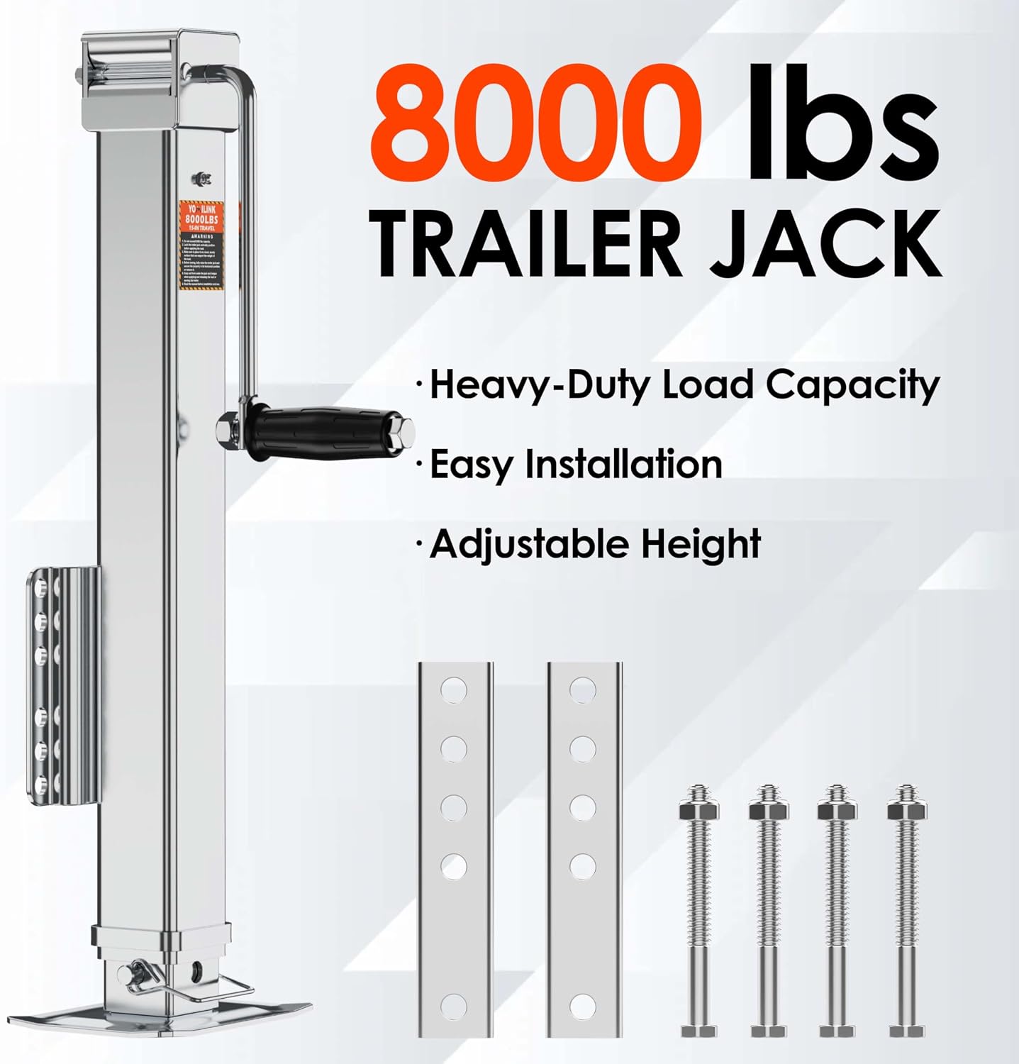 YOMILINK 8000 lbs Trailer Jack, Bolt-On, 28.6" Vertical Travel, Heavy Duty, Adjustable Drop Leg, for Utility Trailer, Yacht, Boat,Silver