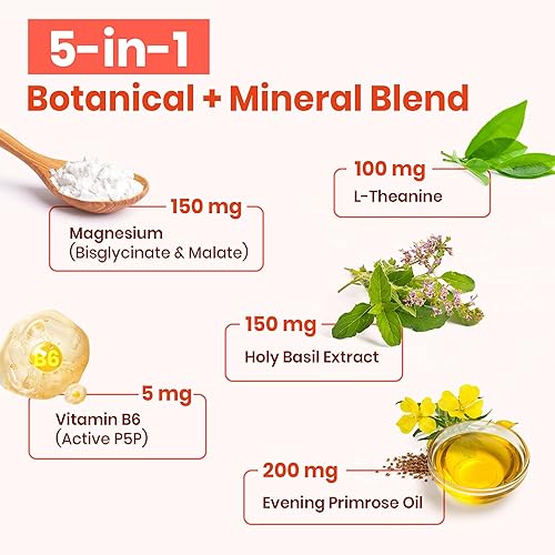 Miniatura 4 de VEV DeepCalm Complejo de magnesio para mujeres  glicinato, malato, B6, L-teanina y albahaca sagrada  Apoyo para magnesio diario y alivio del estrés