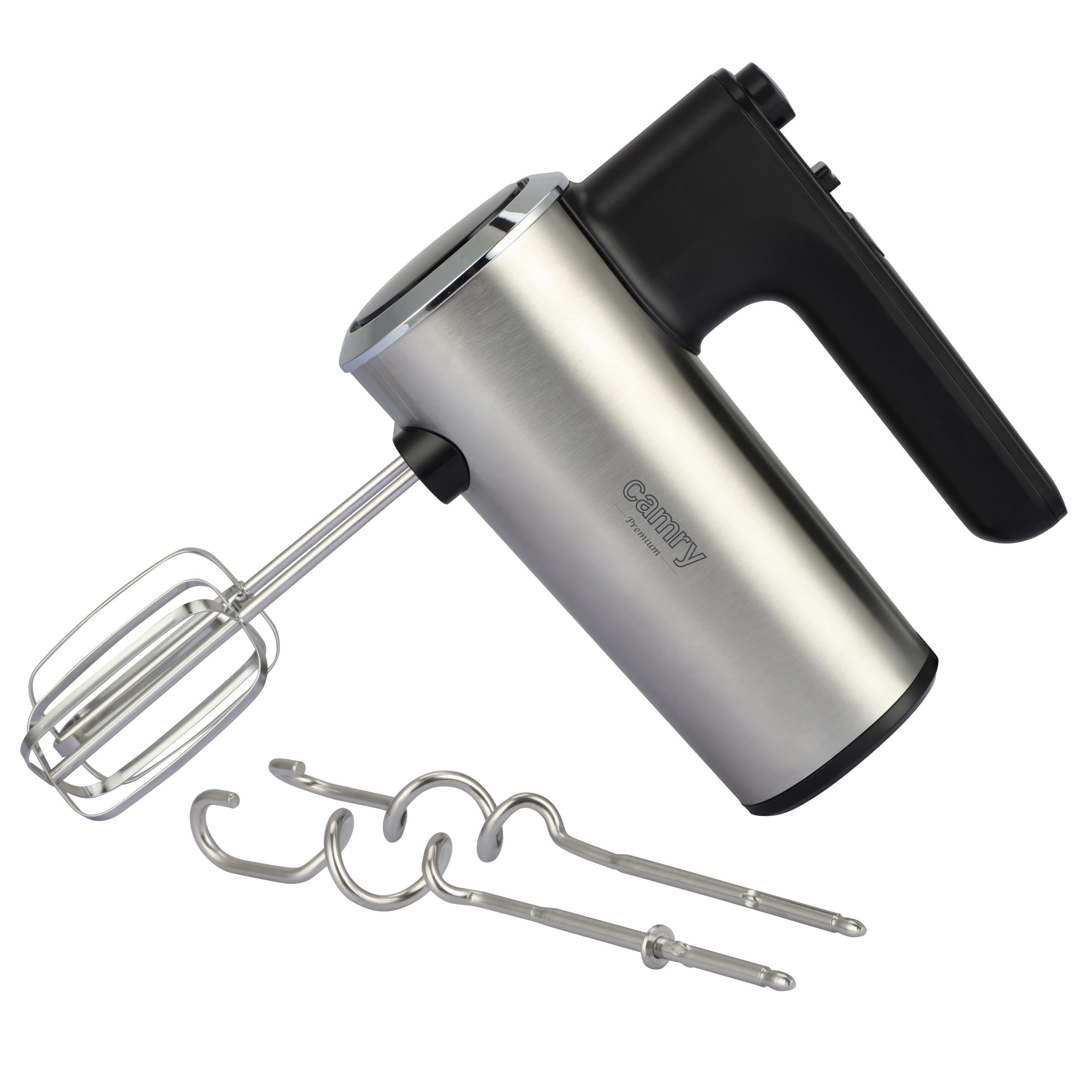 CAMRY batteur electrique cuisine à main avec unité de rangement – 5 vitesses Turbo – 900W – 3 embouts en acier inoxydable crochets pétrisseurs, fouets fouet electrique – Puissant et polyvalent