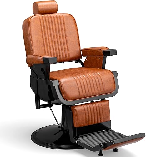 Winado Silla de peluquería vintage resistente, sillas reclinables hidráulicas para peluqueros con reposapiés y reposacabezas, silla giratoria de