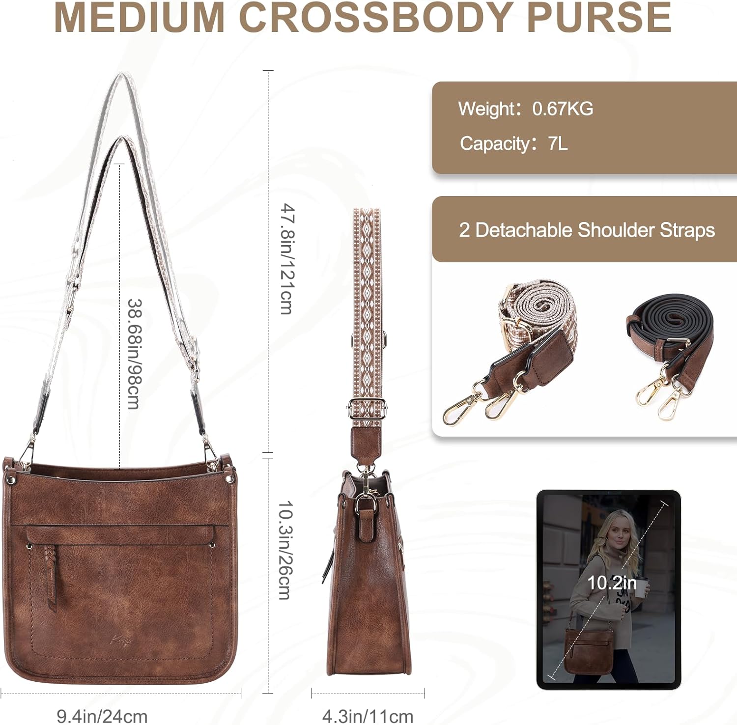 Kasqo Crossbody Bag for Women,Trendy Vegan Leather Handbags Hobo Purse Ladies Shoulder Bags With Guitar Strap