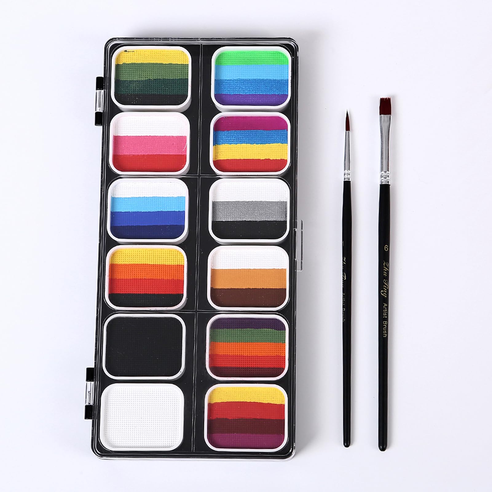 Kit de maquillage facial à activation par eau Palette professionnelle Split Cakes avec 3 pinceaux Sûr non et corporel pour Halloween Cosplay