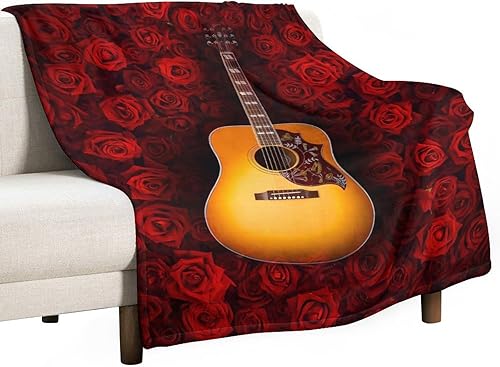 Miniatura 2 de Manta de guitarra y rosas, regalos de guitarra para niñas y mujeres, manta musical para niños y adultos, manta de forro polar suave, cálida y