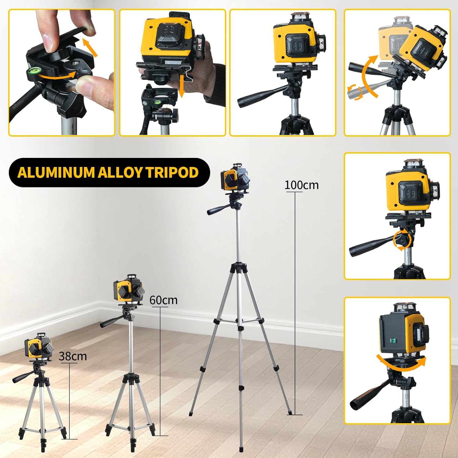 Laser Level with Tripod,4×360° Whole-Room Cross-Line Green Beam Laser Level 360 Self Leveling with 2×4500mAh Lithium Batteries & Rotatable Window for Picture Hanging,Tile,Ceiling and Home Renovation