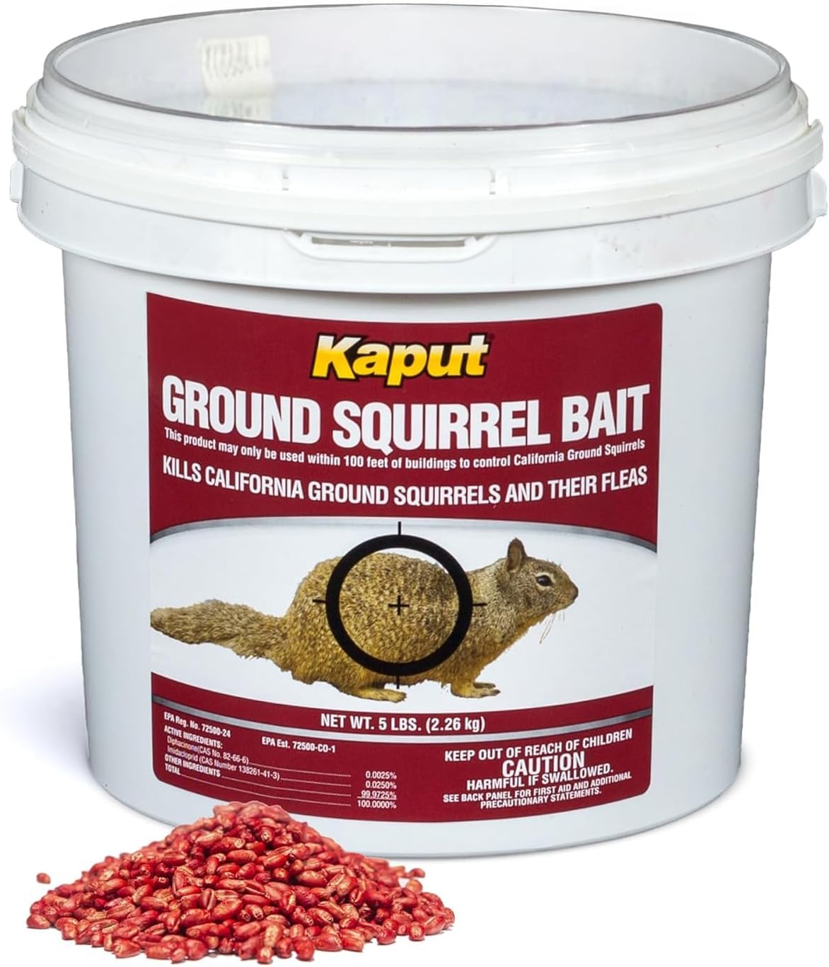 Kaput Ground Squirrel Bait - Effective Fleas & Squirrel Killer with Diphacinone & Imidacloprid - Targeted Pest Control for Outdoor Use, (5 lbs)