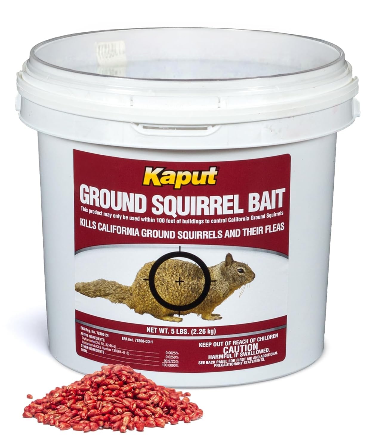 Kaput Ground Squirrel Bait - Effective Fleas & Squirrel Killer with Diphacinone & Imidacloprid - Targeted Pest Control for Outdoor Use, (5 lbs)