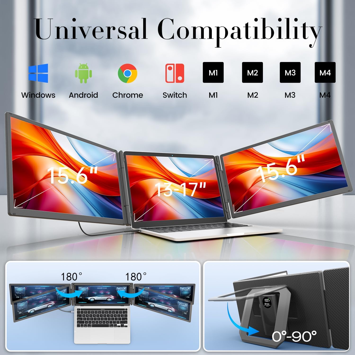 Image showing the Teamgee S5 Pro screens rotating 180 degrees and the adjustable stand.