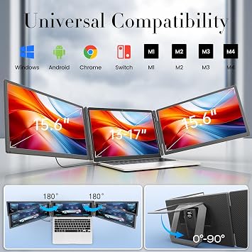 Teamgee 15.6 Laptop Screen Extender with Power Bank, FHD 1080P IPS Triple Monitor, HDMI/USB/Hub Plug-Play Display, Fits 13-17 Laptops (Mac/Windows/Android), Ideal for Home Office/Small Business