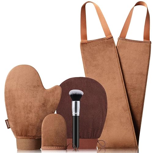Sanfery - Manopla autobronceadora - Paquete de 5 manoplas autobronceadoras con guante autobronceador para manoplas autobronceadoras, aplicador de
