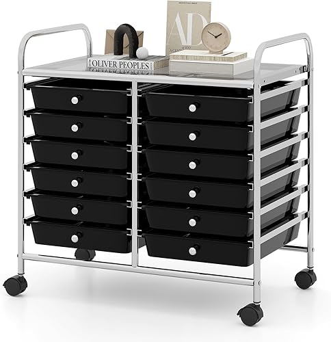 RELAX4LIFE Carrito de Almacenamiento Rodante de 12 Cajones - Carrito de Utilidad Móvil con Ruedas para Escuela, Aula, Maestro, Oficina, Salón,