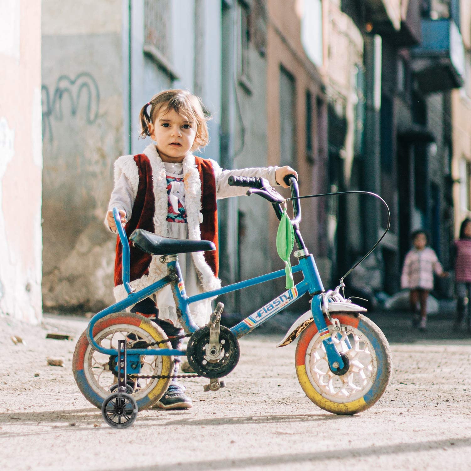 Ruedas de apoyo para bicicleta infantil, estabilizadores universales 12-18 pulgadas negro flash