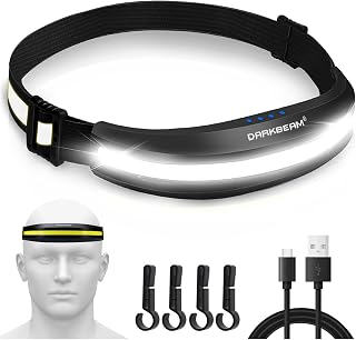 DARKBEAM LED Headlamp USB - C Rechargeable, COB Bright Hard Hat Light, Flashlight Red Light Headlight - Head Lamp Floodlight 230° Wide Beam - Car Maintenance, Construction, Hiking, with Hardhat Clip