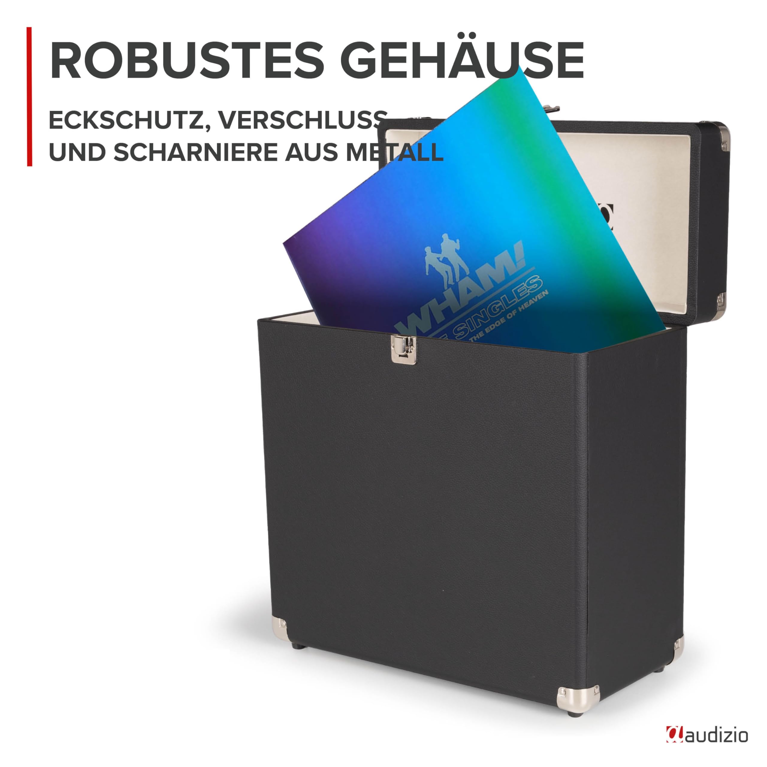 Audizio RC32 - Robuster Koffer für Schallplatten Aufbewahrung - Design Vinyl Holder - Plattenkoffer für Vinyl Aufbewahrung - Schallplatten Zubehör - Schwarz