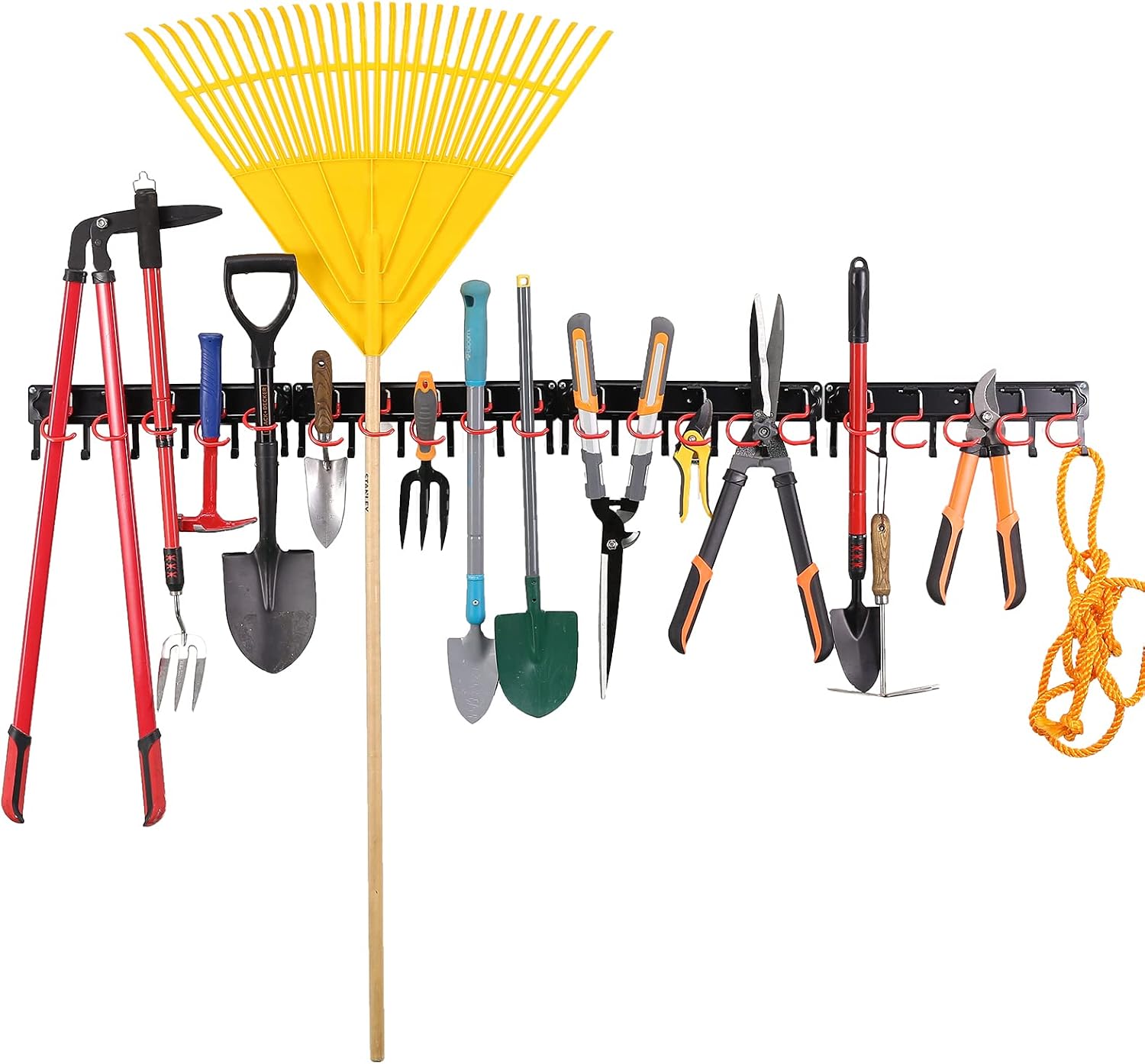 PHUNAYA Metal Garden Tool Organizer,51 Inch Garage Organizer,Adjustable Storage System,Garage Wall Organizer for Rake,Broom and Yard Tools.