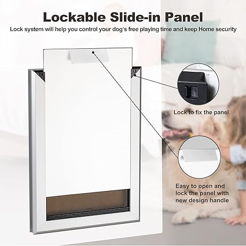 Miniatura 3 de Puerta grande de aluminio para perros con imanes, doble solapa, puerta para perros grandes de hasta 100 libras, puerta para mascotas para puerta