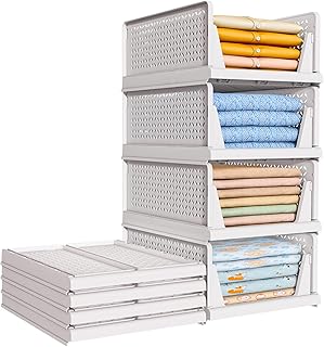 Organizador de Armário Dobrável e Empilhável, Organizadores de Plástico e Divisores, Plástico para Organização e Armazenamento de Roupa para Quarto e Banheiro, Branco