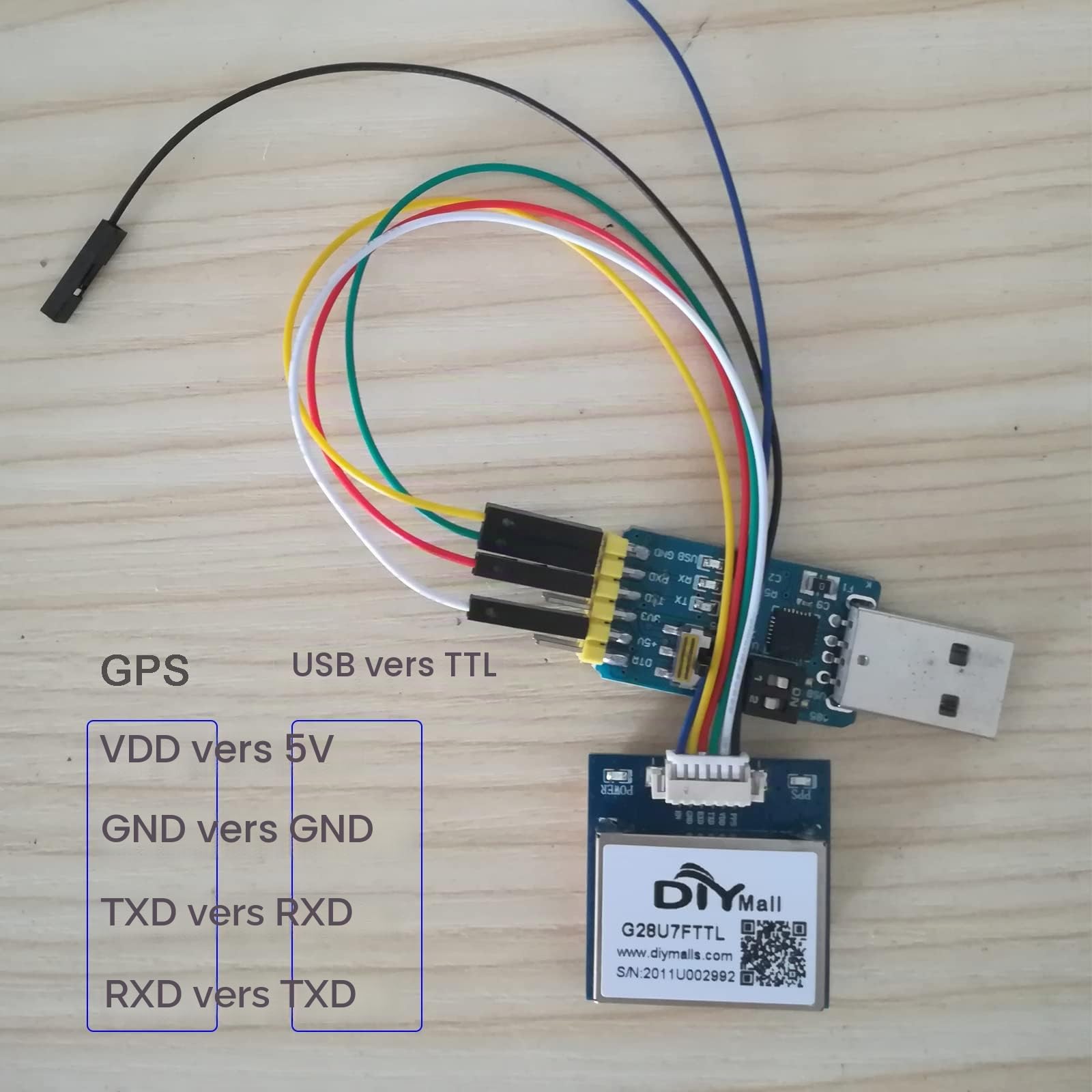 DIYmalls G28U7FTTL GPS récepteur Module 3.3V-5V avec antenne céramique Flash 9600bps 1Hz NMEA-0183 pour contrôle de vol Arduino Flight Control