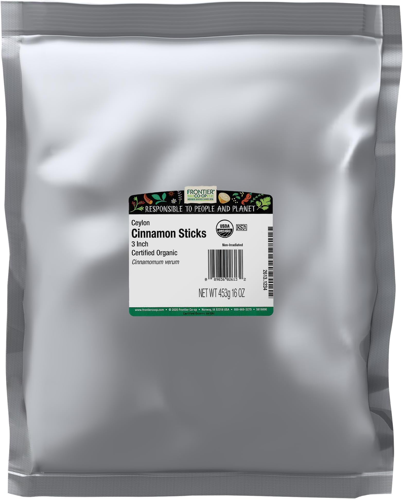 Frontier Co-op Organic Ceylon Cinnamon Sticks 3" 1lb - Bulk Cinnamon Sticks for Crafts, Drinks, Holiday Recipes, Cinnamon Powder and More
