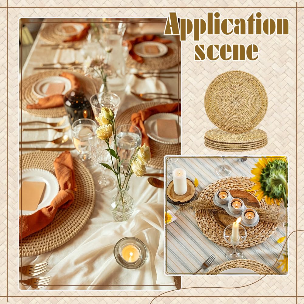 NBEADS 6 Set de Table Rond en Rotin, Sets de Table Tissés de 30cm Sets de Table en Paille Tressée Assiettes de Présentation pour Table à Manger Tomber Action de Grâces Noël
