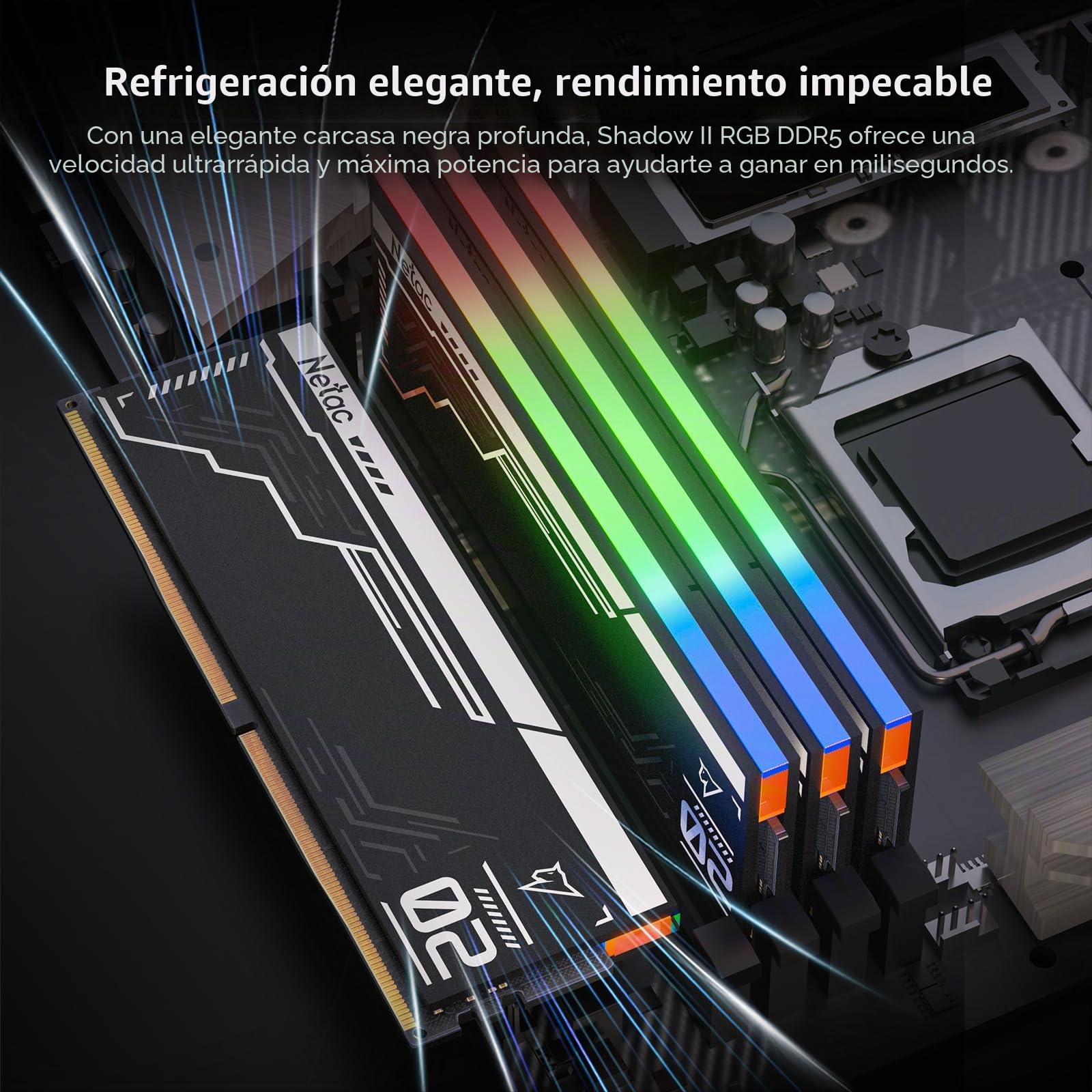 Netac Memoria RAM DDR5 RGB de 32 GB (2 x 16 GB) 6400 MHz (PC5-51200) CL32, para ordenador de sobremesa para XMP 3.0, color negro