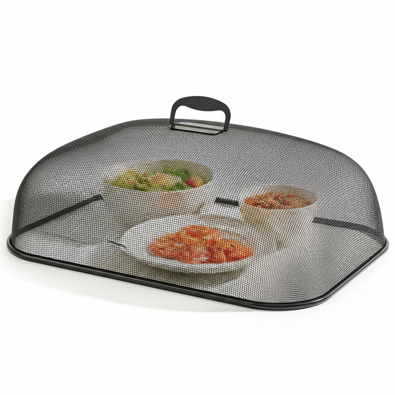 Copri Alimenti per Esterno in Rete, Copri Alimenti in Rete per Tavolo da Pranzo, Coperture Ferro Ventilato a 360° per Esterno con Maniglia, Protezione Rettangolare Nera, 18, 5x13, 4x7, 9 Pol