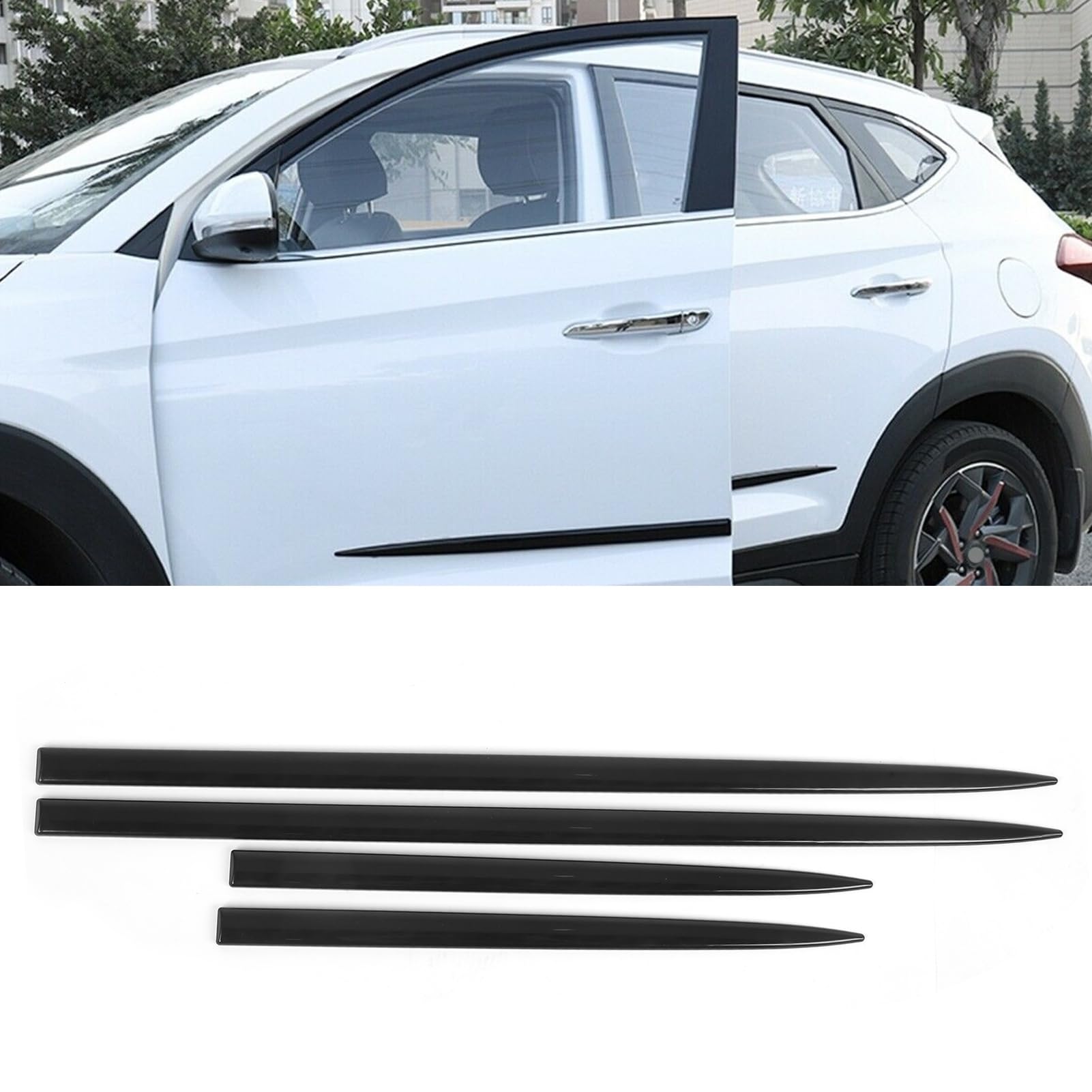 Kit de Moldura de Puerta Tiras 4PCS Embellecedor Lateral del Cuerpo Impermeable Negro Brillante Protector de Puerta Universal Modificación Automática
