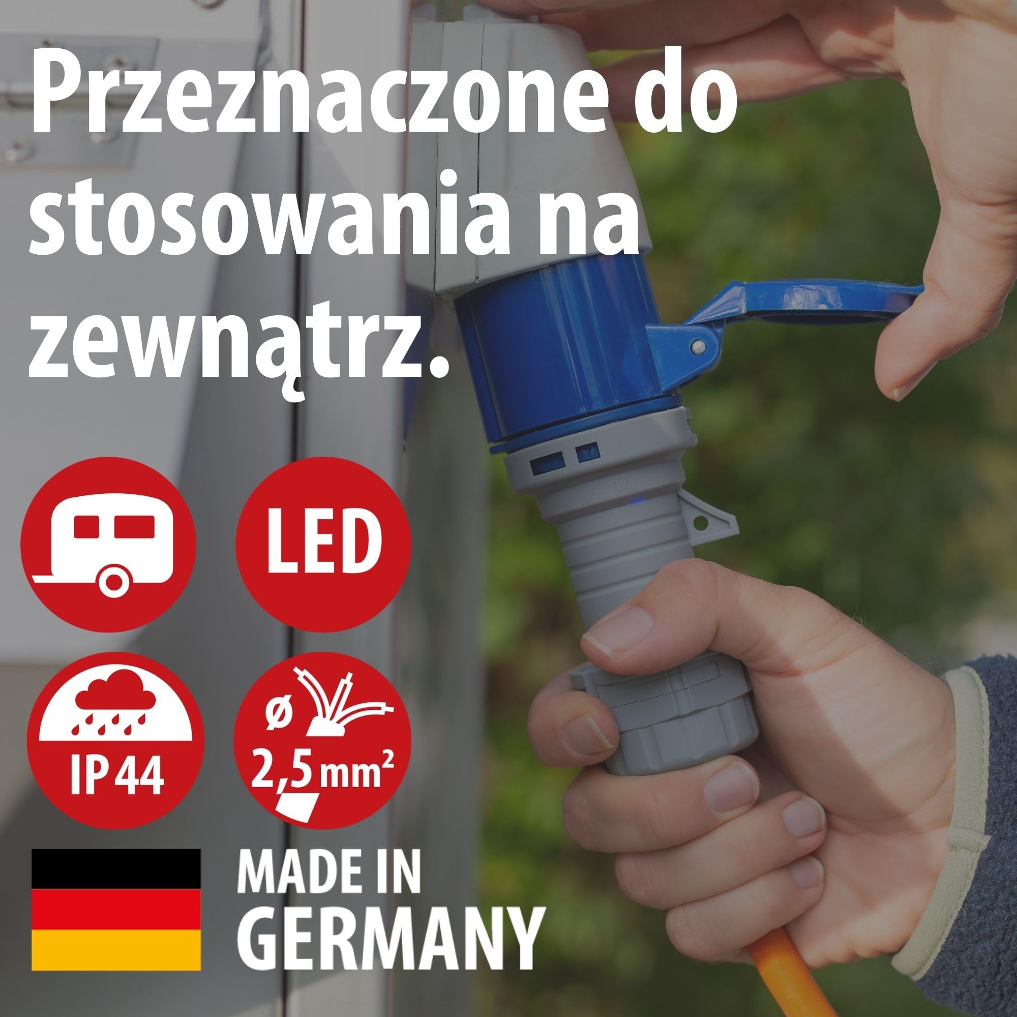 Brennenstuhl CEE 230V przedłużacz kempingowy 10m z wskaźnikiem napięcia LED (kabel H07RN-F 3G2,5, kabel zasilający do campingu do stałego użytkowania na zewnątrz IP44, Made in Germany)