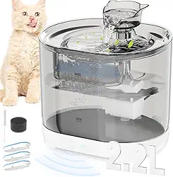 Bebedouro para Gatos Sem Fio, 2.2L Fonte Gato Comedouros, fonte de agua para gato e cães, Gatos Acessorios com3 filtros de reposição, Silenciosa, Filtragem automática,Conveniente,Fácil de limpar