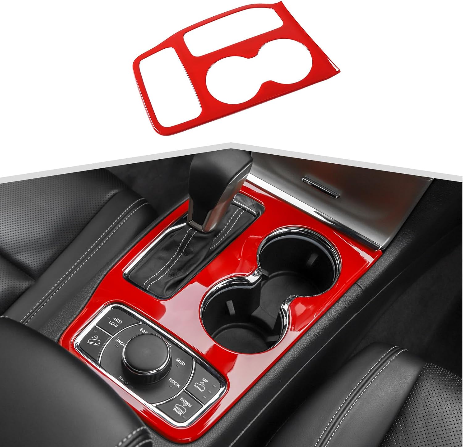 Carbon Fiber Gear Shift Panel Cover Cup Holder Center Console Trim Compatible with Jeep Grand Cherokee 2016 2017 2018 2019 2020 Interior Accessories