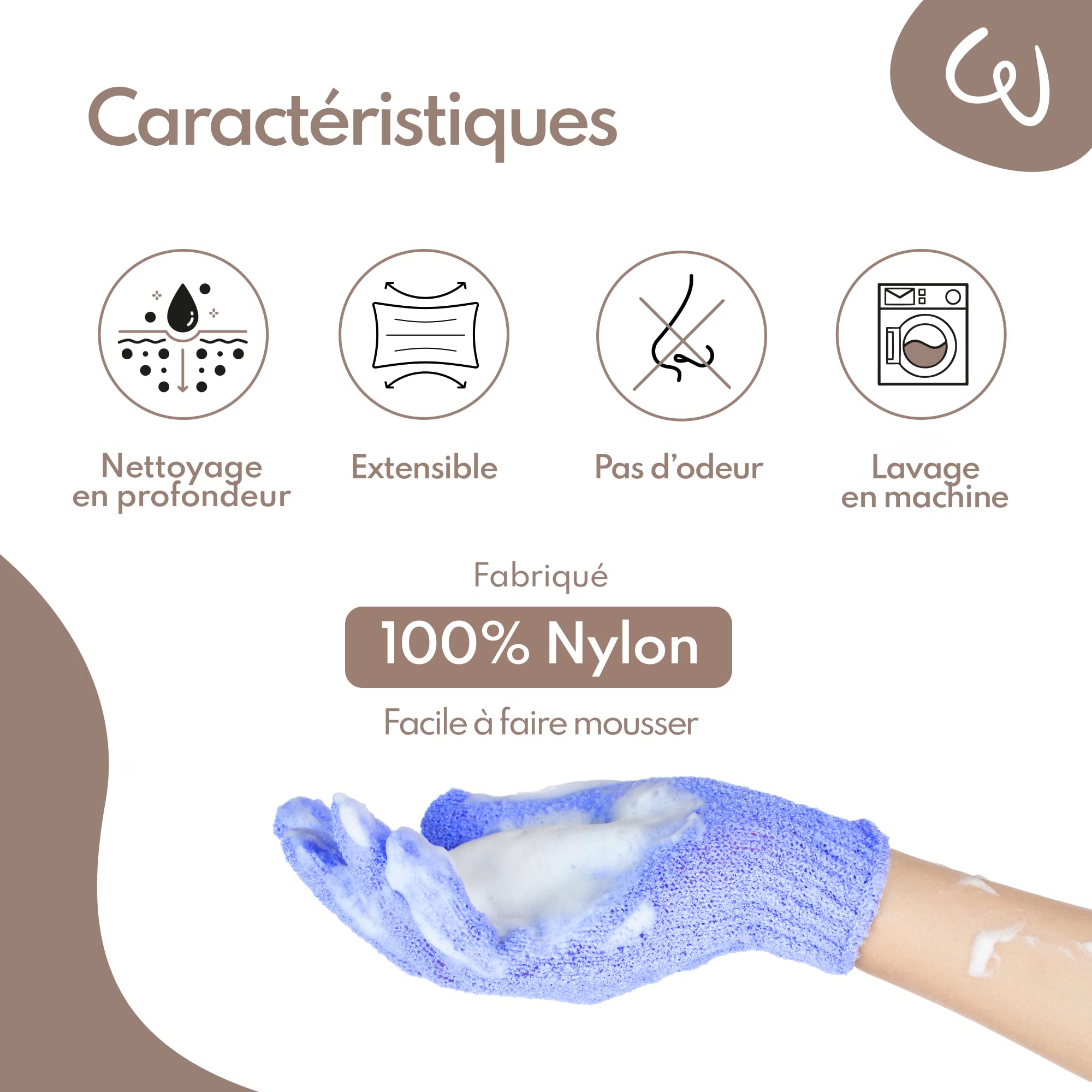 2x Gants Exfoliants Pour Le Corps | Gommage Et Gant De Crin | Gant De Toilette Adulte - WE COSMETIC (Medium Exfoliation)