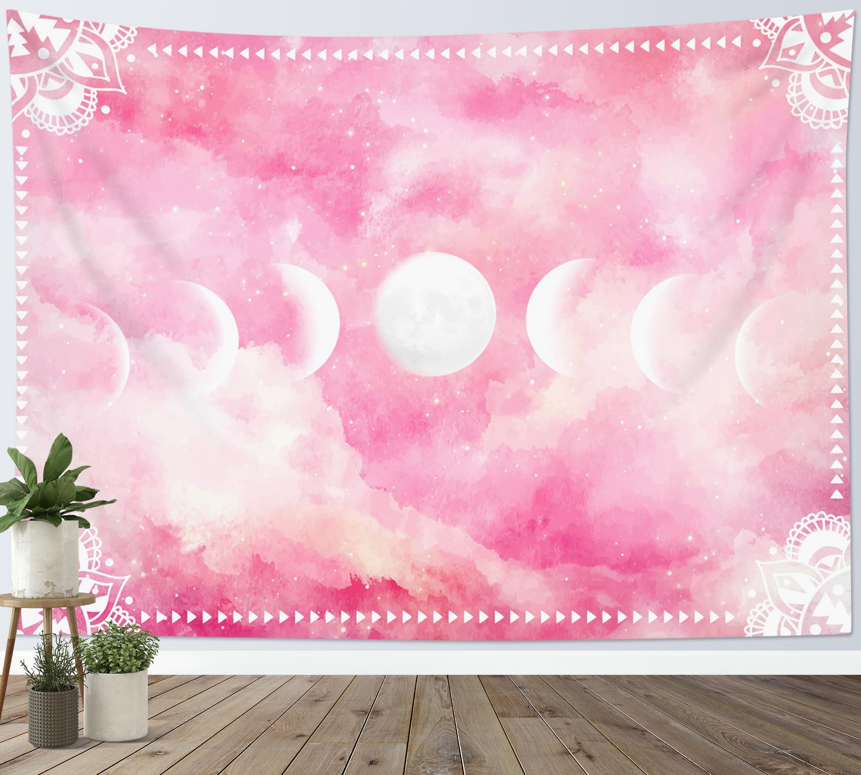 LB Pink Cloud Tapestry Moon Phase Bohemian Mandala Flower Tapestry Wall Hanging Abstract Marble Tapestries for Living Room Bedroom Dorm Wall Decor,59x39 inch โ image 1