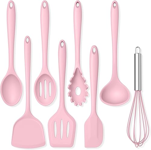 Miniatura 8 de TeamFar 8 utensilios de cocina de silicona – Juego de utensilios de cocina de silicona resistentes al calor de 446 °F, espátula, cuchara, batidor,