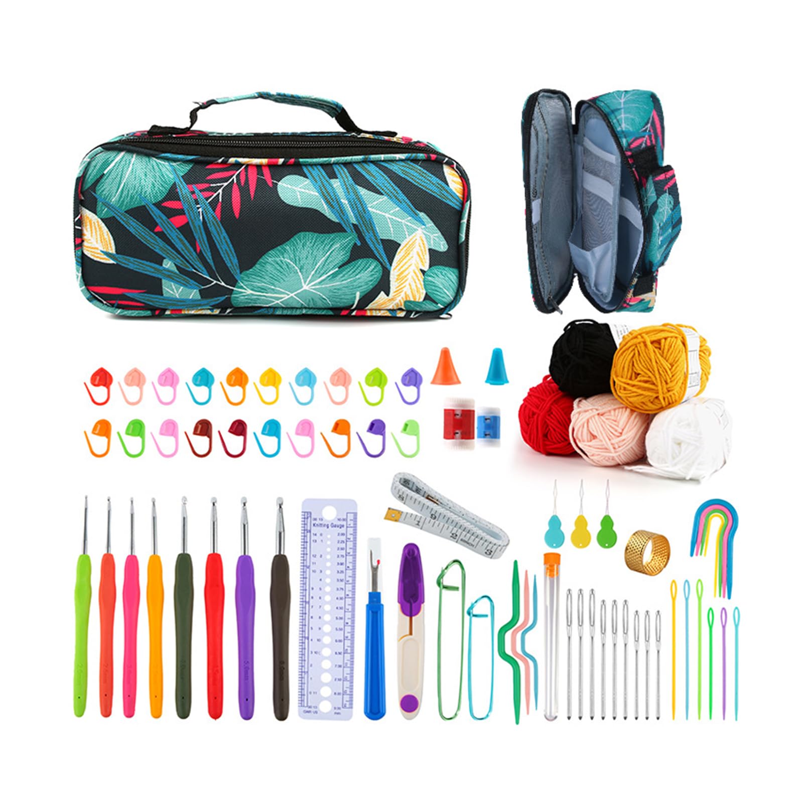 Jazuaiao Yarn Set for Beginners Adults Kids Crochet Hook Crocheting Project Starter Kits Knitting Sewing Accessories Tool Crochet Hook Set