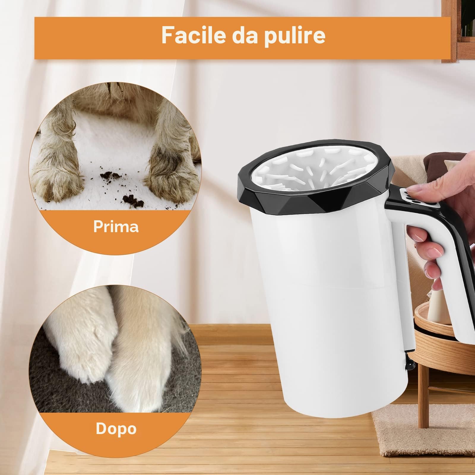 MYPIN Pulisci Zampa Cane, 2 en 1 Lavazampe per Cani Elettrico Portatile 7.4V 2400mAh Ricaricabile con Spazzola Rimovibile in Morbido Ailicone per Lavare Piedi di Cani e Gatti (nero)